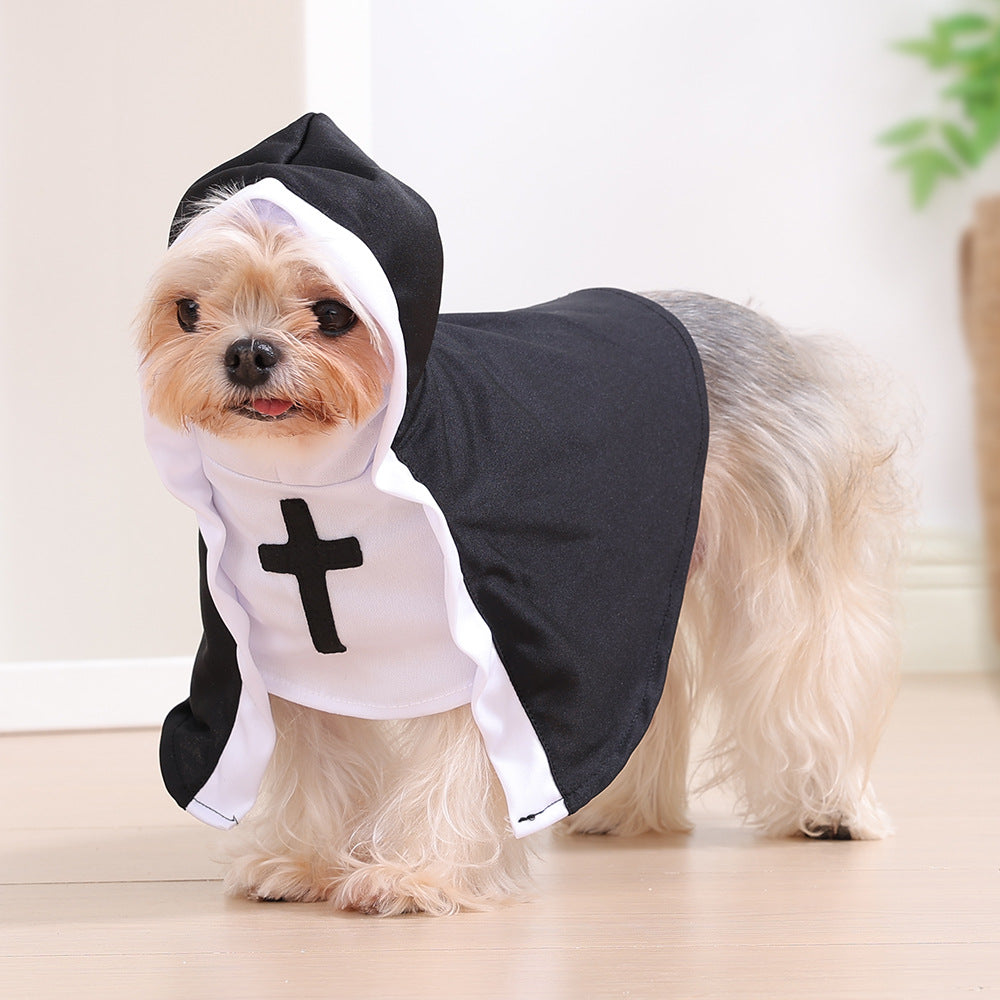 KFX-7820733 Pet Nun Cloak Halloween Costume for Dogs and Cats - Polyester Outfit in Various Sizes