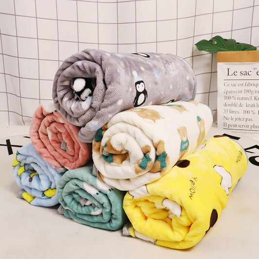 KFX-7822909 Cartoon Printed Flannel Coral Pet Blanket - Available in Various Designs and Sizes