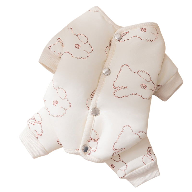 KFX-7825597 Cozy Bear Printed Cotton Jumpsuit for Small and Medium Dogs, Perfect for Autumn and Winter