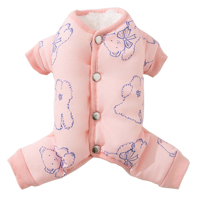 KFX-7825597 Cozy Bear Printed Cotton Jumpsuit for Small and Medium Dogs, Perfect for Autumn and Winter