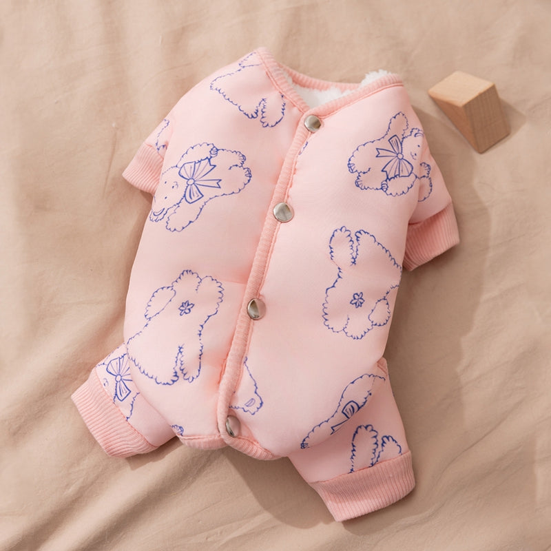 KFX-7825597 Cozy Bear Printed Cotton Jumpsuit for Small and Medium Dogs, Perfect for Autumn and Winter
