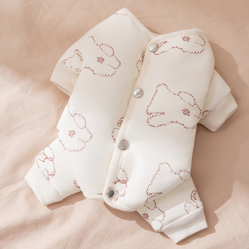 KFX-7825597 Cozy Bear Printed Cotton Jumpsuit for Small and Medium Dogs, Perfect for Autumn and Winter