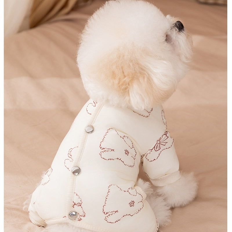 KFX-7825597 Cozy Bear Printed Cotton Jumpsuit for Small and Medium Dogs, Perfect for Autumn and Winter