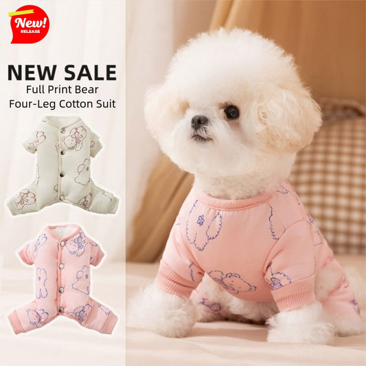 KFX-7825597 Cozy Bear Printed Cotton Jumpsuit for Small and Medium Dogs, Perfect for Autumn and Winter