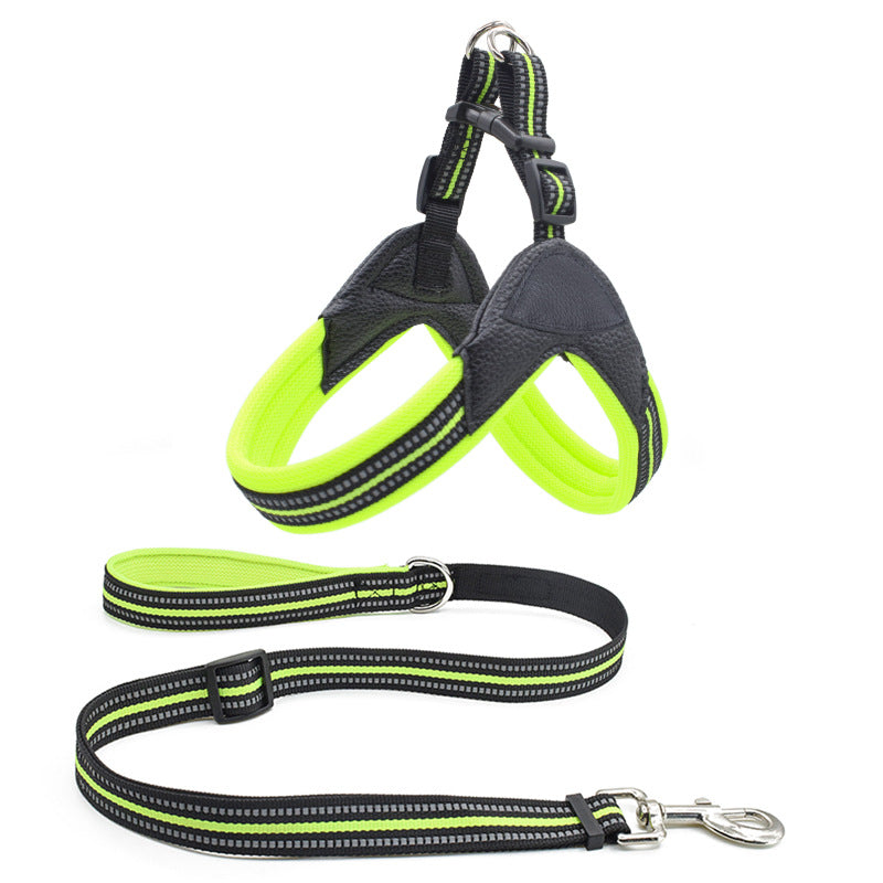 KFX-7826621 Breathable Herringbone Pet Chest Harness and Traction Rope Set, Reflective Design, Comfortable Fit for Dogs