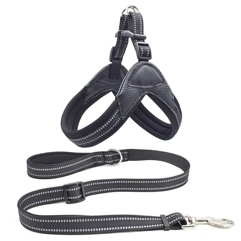 KFX-7826621 Breathable Herringbone Pet Chest Harness and Traction Rope Set, Reflective Design, Comfortable Fit for Dogs