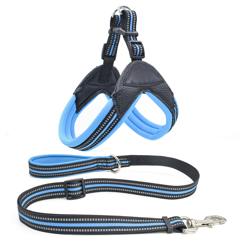 KFX-7826621 Breathable Herringbone Pet Chest Harness and Traction Rope Set, Reflective Design, Comfortable Fit for Dogs