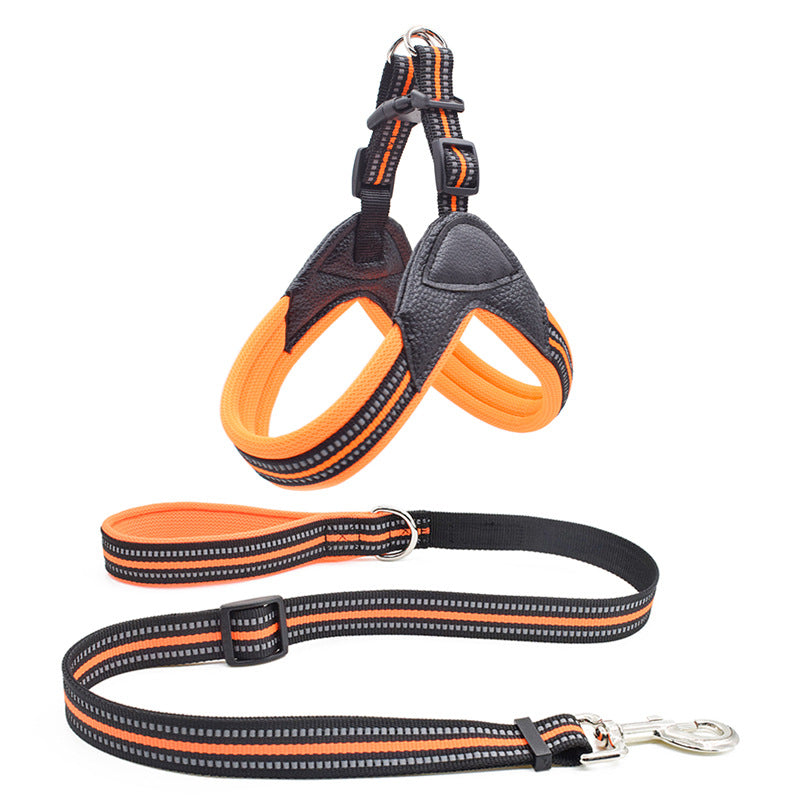KFX-7826621 Breathable Herringbone Pet Chest Harness and Traction Rope Set, Reflective Design, Comfortable Fit for Dogs