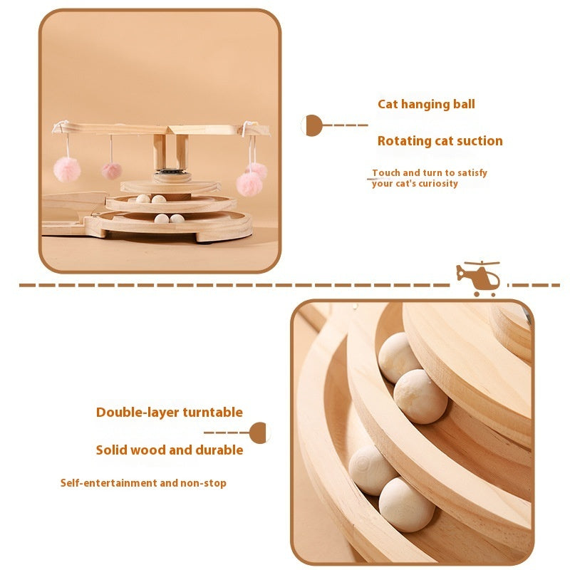 KFX-7827005 Cat Scratch Board Toy Turntable with Teasing Balls for Cats - Solid Wood Design