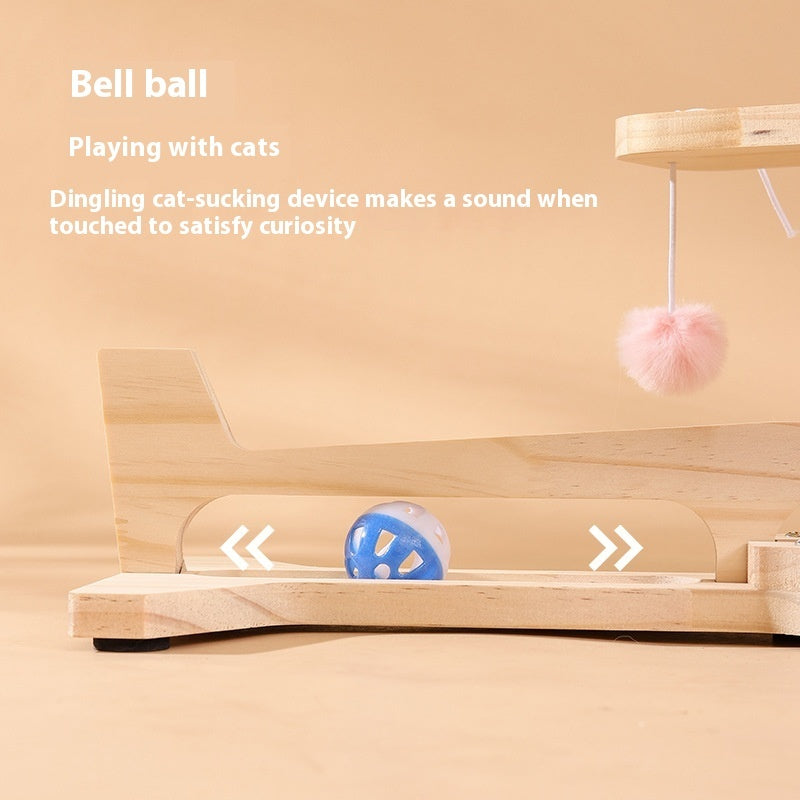 KFX-7827005 Cat Scratch Board Toy Turntable with Teasing Balls for Cats - Solid Wood Design