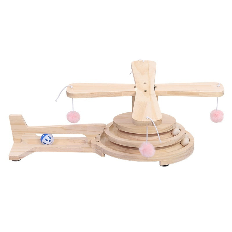 KFX-7827005 Cat Scratch Board Toy Turntable with Teasing Balls for Cats - Solid Wood Design