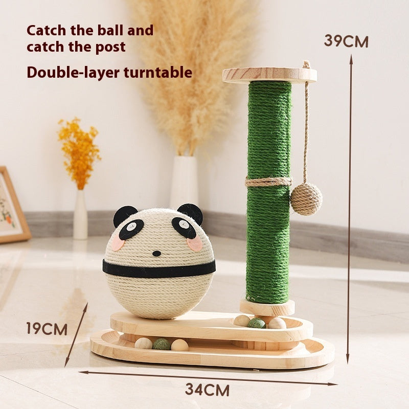 KFX-7827005 Cat Scratch Board Toy Turntable with Teasing Balls for Cats - Solid Wood Design