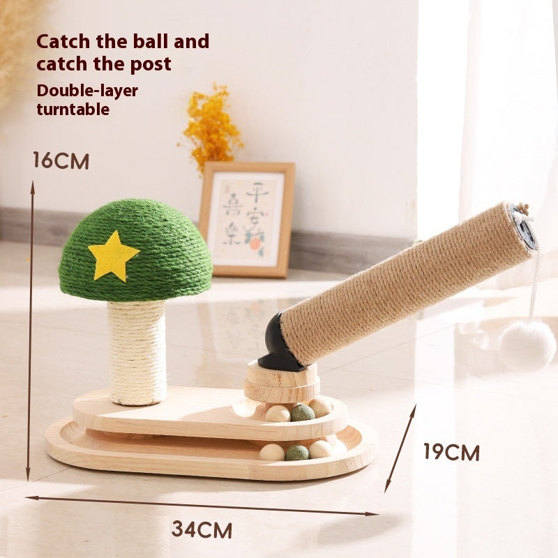 KFX-7827005 Cat Scratch Board Toy Turntable with Teasing Balls for Cats - Solid Wood Design