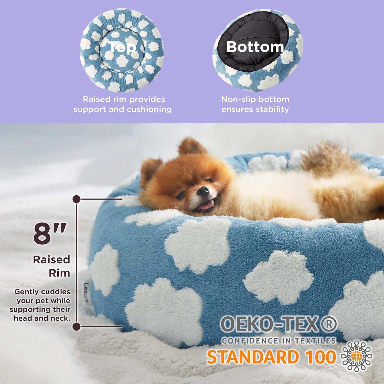 KFX-7828285 Cozy Calming Cat Bed - Round Donut Design with Shaggy Plush and Anti-Slip Base for Indoor Cats