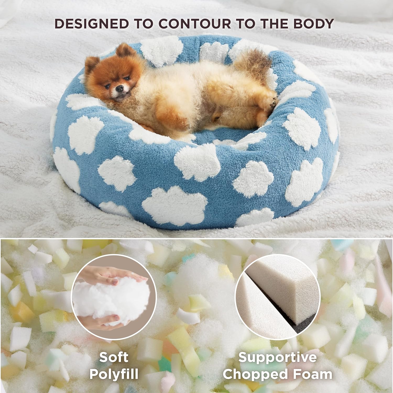 KFX-7828285 Cozy Calming Cat Bed - Round Donut Design with Shaggy Plush and Anti-Slip Base for Indoor Cats