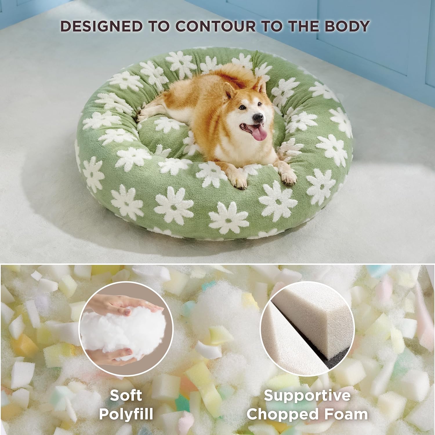 KFX-7828285 Cozy Calming Cat Bed - Round Donut Design with Shaggy Plush and Anti-Slip Base for Indoor Cats