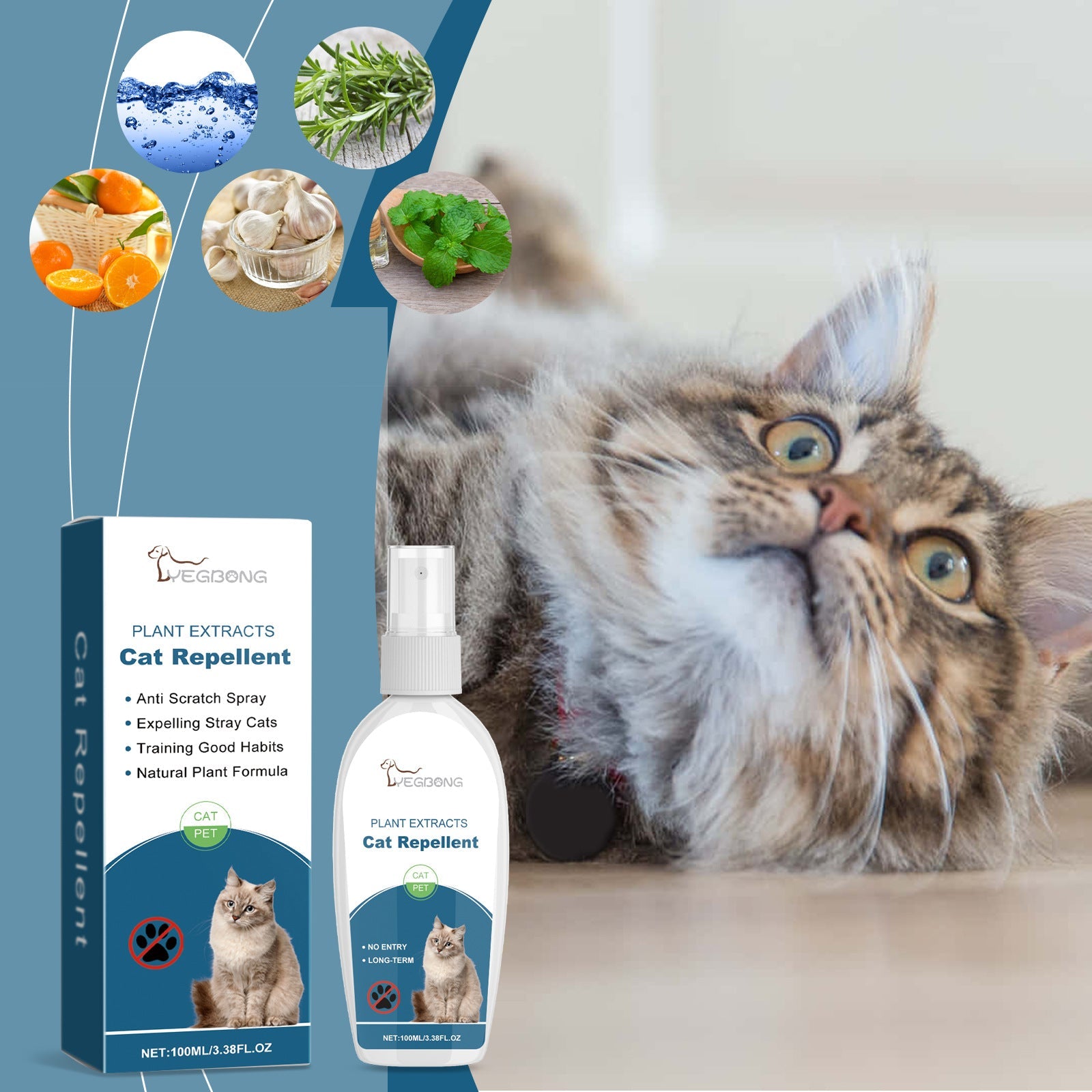 KFX-7830077 Indoor Cat Drive Spray - Pet Insect Repellent with Rosemary, Citrus, Garlic, and Mint Extracts - 100ml