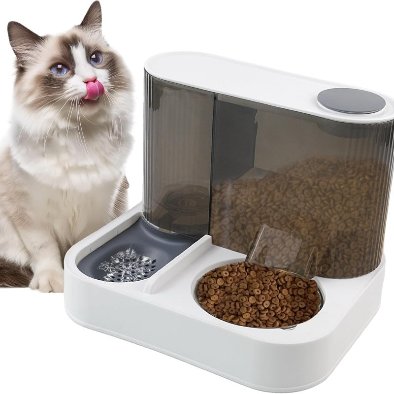 KFX-7830589 2-in-1 Automatic Cat Feeder and Water Dispenser for Dogs and Cats, 1L Water Capacity, 2L Food Capacity