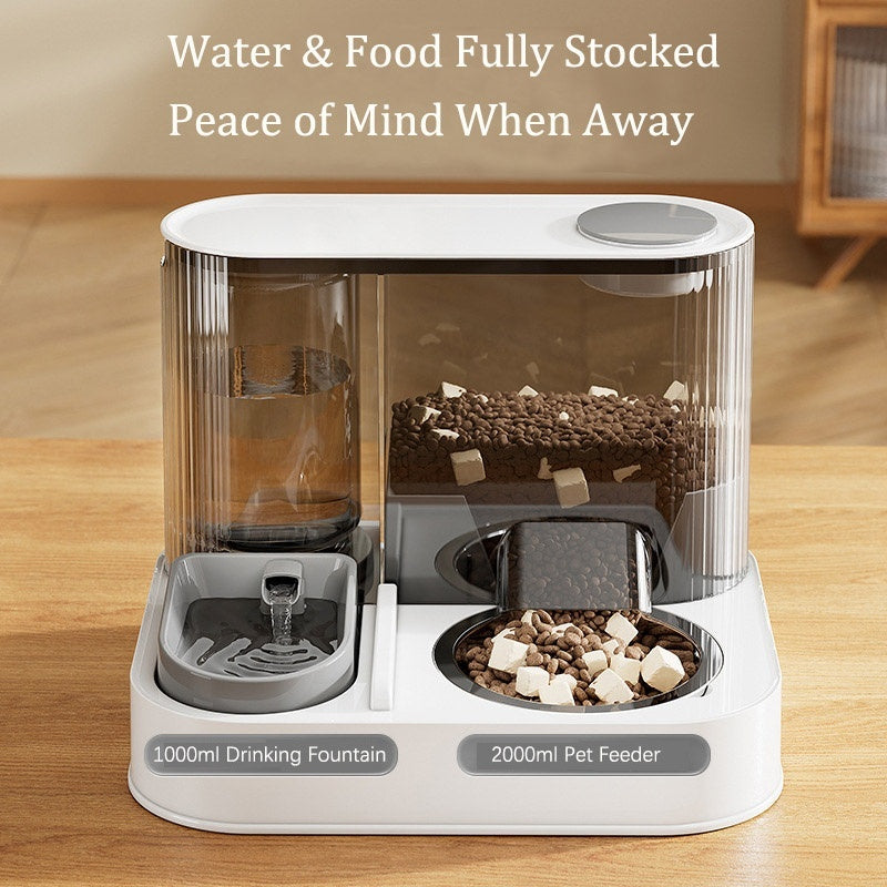 KFX-7830589 2-in-1 Automatic Cat Feeder and Water Dispenser for Dogs and Cats, 1L Water Capacity, 2L Food Capacity
