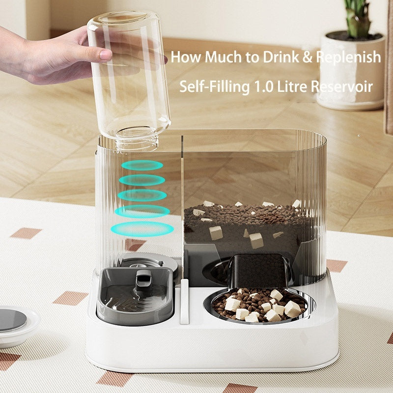 KFX-7830589 2-in-1 Automatic Cat Feeder and Water Dispenser for Dogs and Cats, 1L Water Capacity, 2L Food Capacity