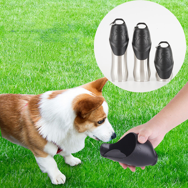 KFX-7832637 Portable Stainless Steel Pet Drinking Bottle for Cats and Dogs, Keeps Water Cool for 6-12 Hours, Available in 350/600/750ml