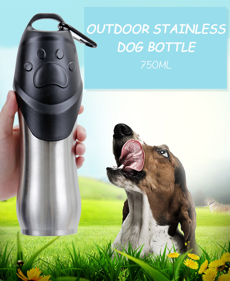 KFX-7832637 Portable Stainless Steel Pet Drinking Bottle for Cats and Dogs, Keeps Water Cool for 6-12 Hours, Available in 350/600/750ml