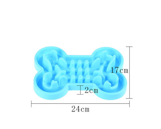 KFX-7832765 Interactive Bone Puzzle Dog Bowl for Slower Eating - Silicone, Available in Blue, Rose Red, and Green