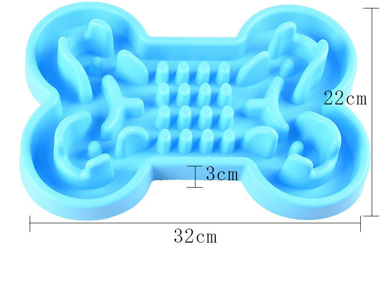 KFX-7832765 Interactive Bone Puzzle Dog Bowl for Slower Eating - Silicone, Available in Blue, Rose Red, and Green