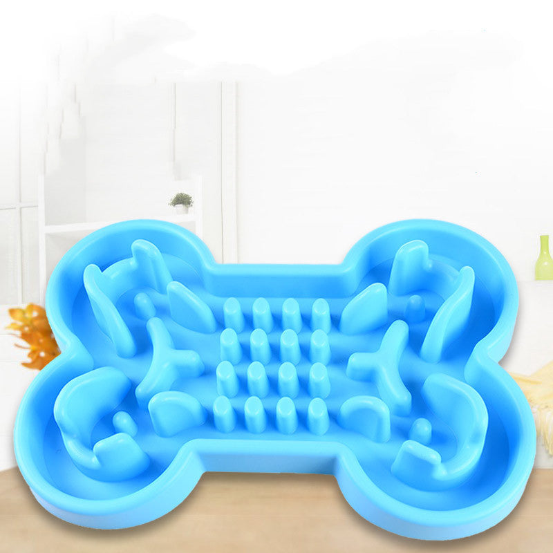 KFX-7832765 Interactive Bone Puzzle Dog Bowl for Slower Eating - Silicone, Available in Blue, Rose Red, and Green