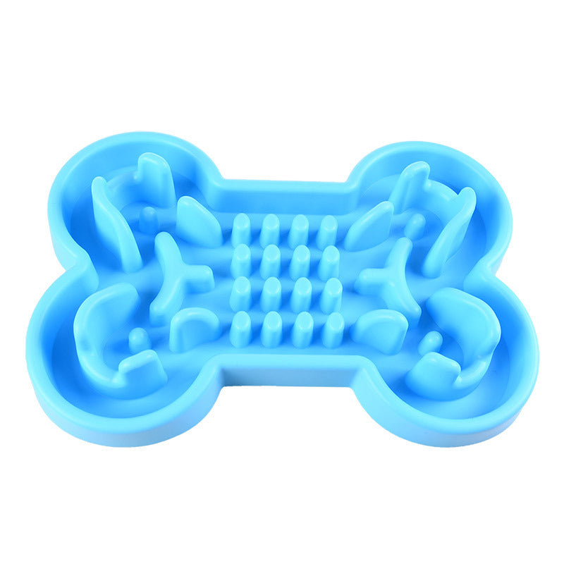 KFX-7832765 Interactive Bone Puzzle Dog Bowl for Slower Eating - Silicone, Available in Blue, Rose Red, and Green