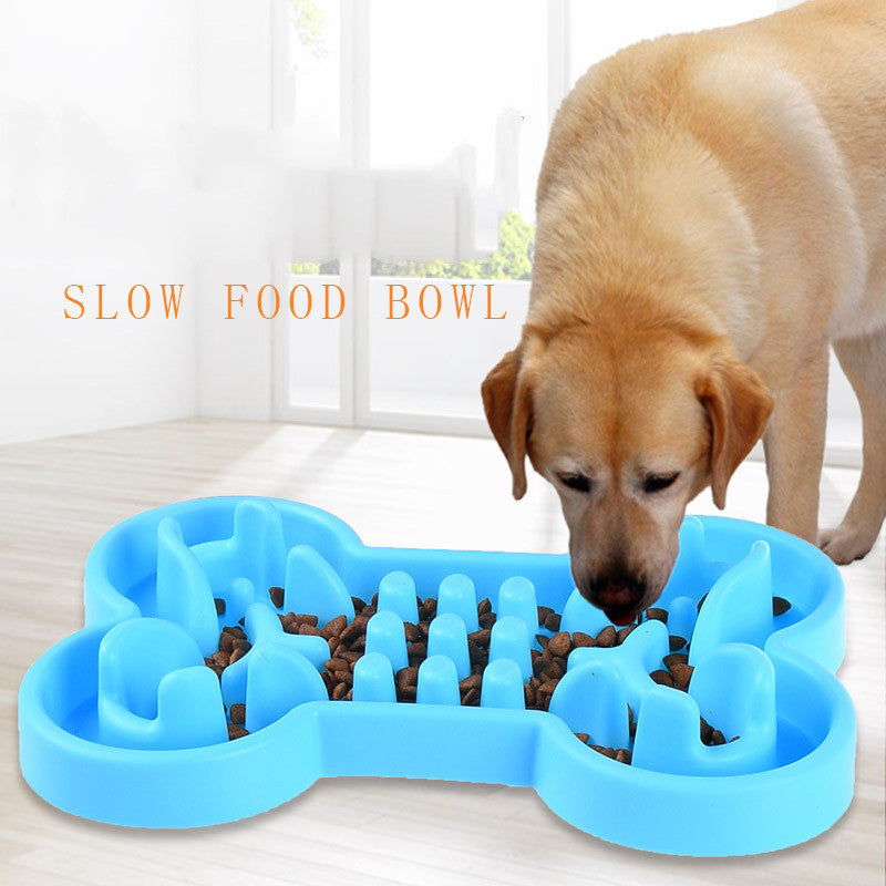 KFX-7832765 Interactive Bone Puzzle Dog Bowl for Slower Eating - Silicone, Available in Blue, Rose Red, and Green