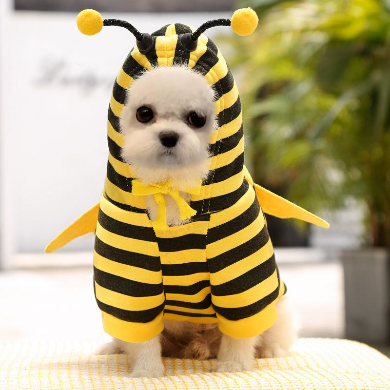 KFX-7833149 Fleece Cartoon Two-Legged Hooded Pet Outfit for Autumn and Winter