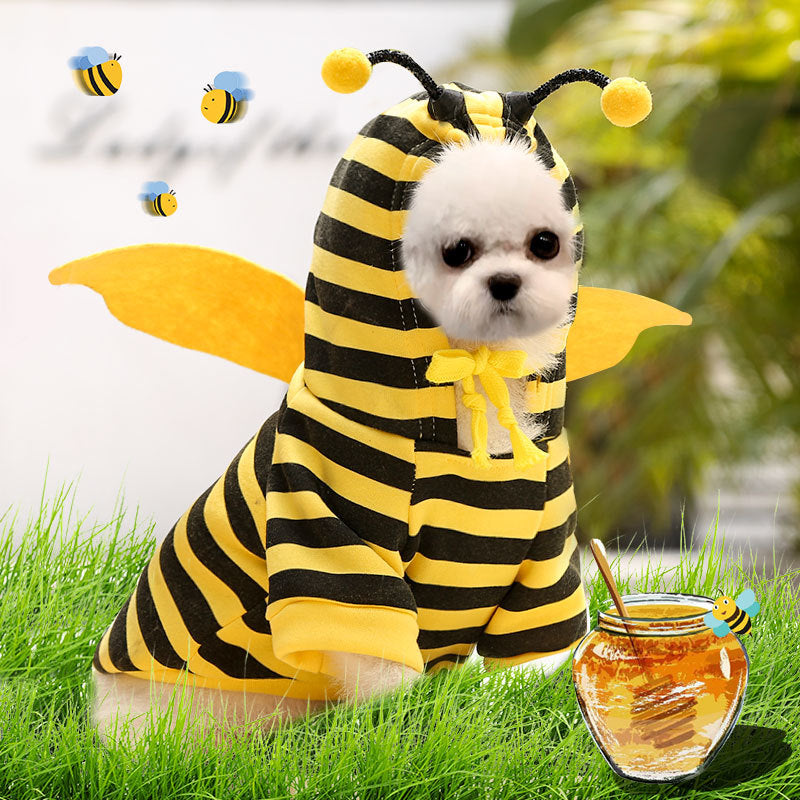 KFX-7833149 Fleece Cartoon Two-Legged Hooded Pet Outfit for Autumn and Winter