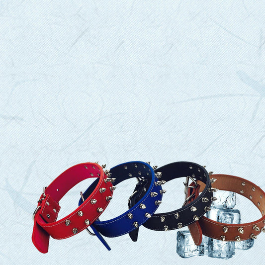 KFX-7834557 Solid Color Rivet Dog Collar for Stylish Pets - PU Material, Adjustable 43-54cm Neck Size