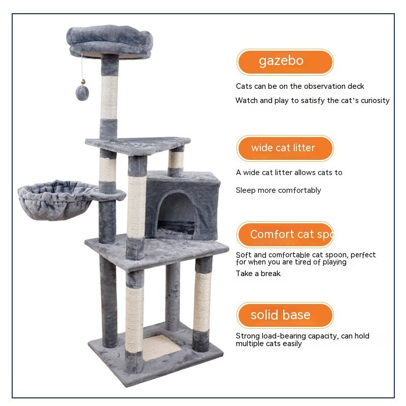 KFX-7835837 Multi-Layer Wooden Cat Climbing Platform with Plush Chamfer - 801 Light Gray or Beige