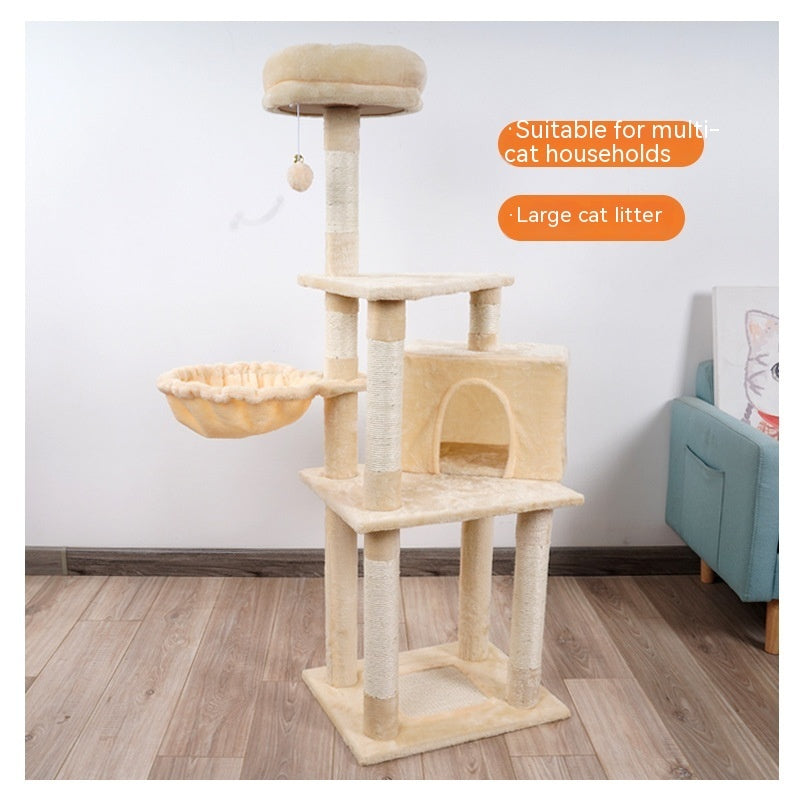 KFX-7835837 Multi-Layer Wooden Cat Climbing Platform with Plush Chamfer - 801 Light Gray or Beige