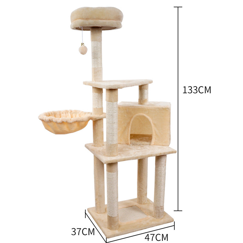 KFX-7835837 Multi-Layer Wooden Cat Climbing Platform with Plush Chamfer - 801 Light Gray or Beige
