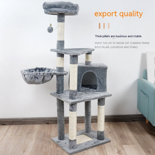 KFX-7835837 Multi-Layer Wooden Cat Climbing Platform with Plush Chamfer - 801 Light Gray or Beige