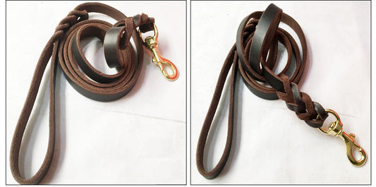 KFX-7836349 Leather Traction Rope for Medium and Large Dogs - 2 Meters, Strengthened Design for Training and Walking