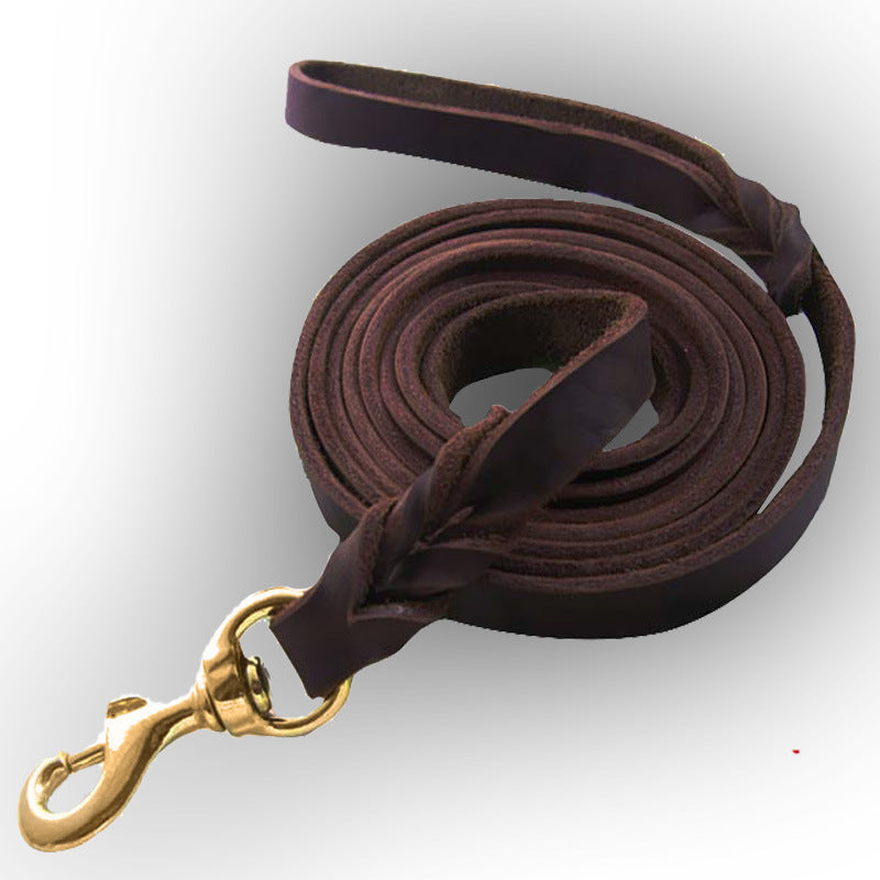 KFX-7836349 Leather Traction Rope for Medium and Large Dogs - 2 Meters, Strengthened Design for Training and Walking