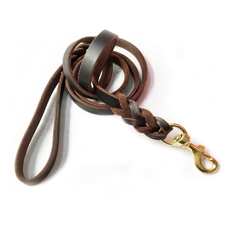 KFX-7836349 Leather Traction Rope for Medium and Large Dogs - 2 Meters, Strengthened Design for Training and Walking