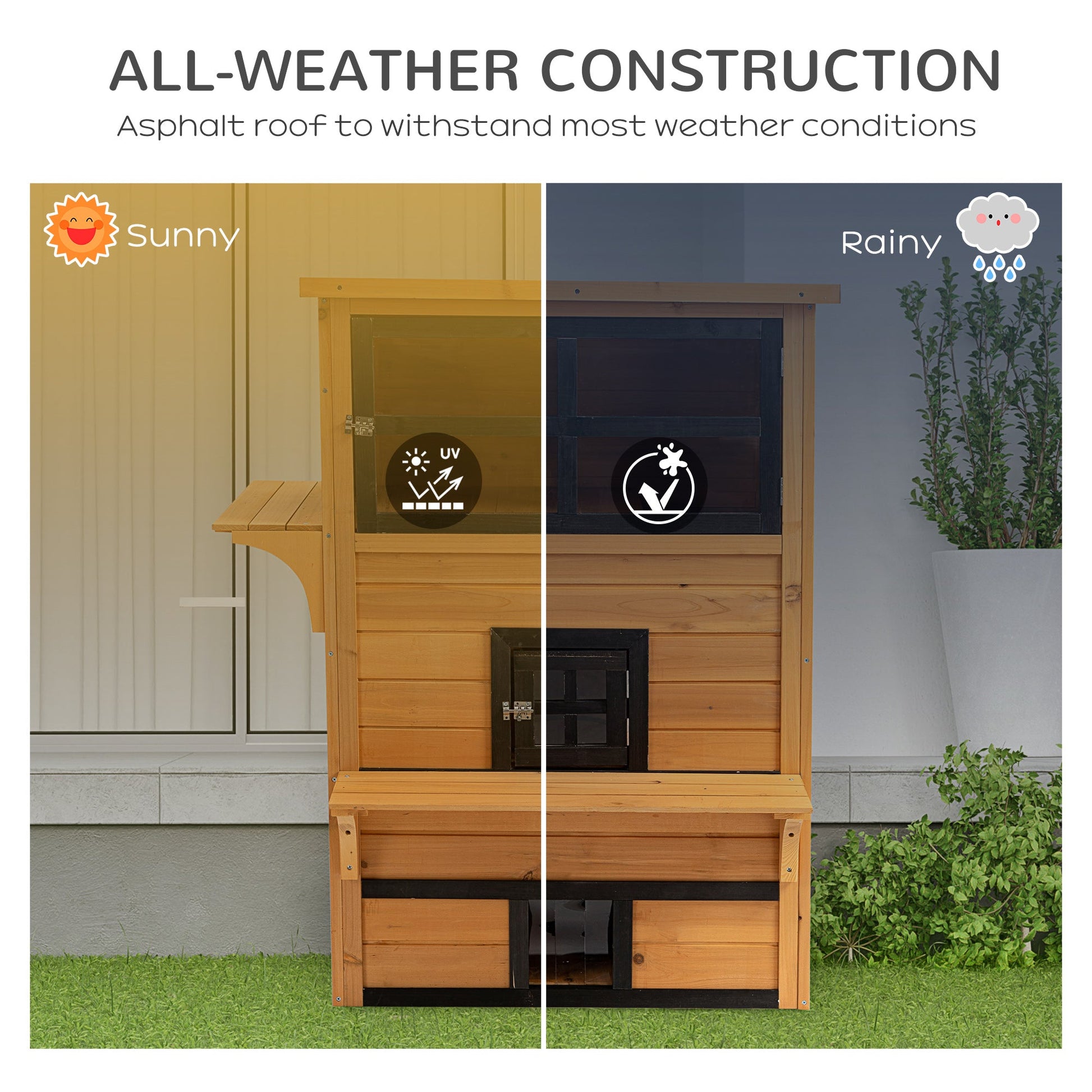 KFX-7836605 Cozy Outdoor Cat House with Jump Platforms and Multiple Entrances