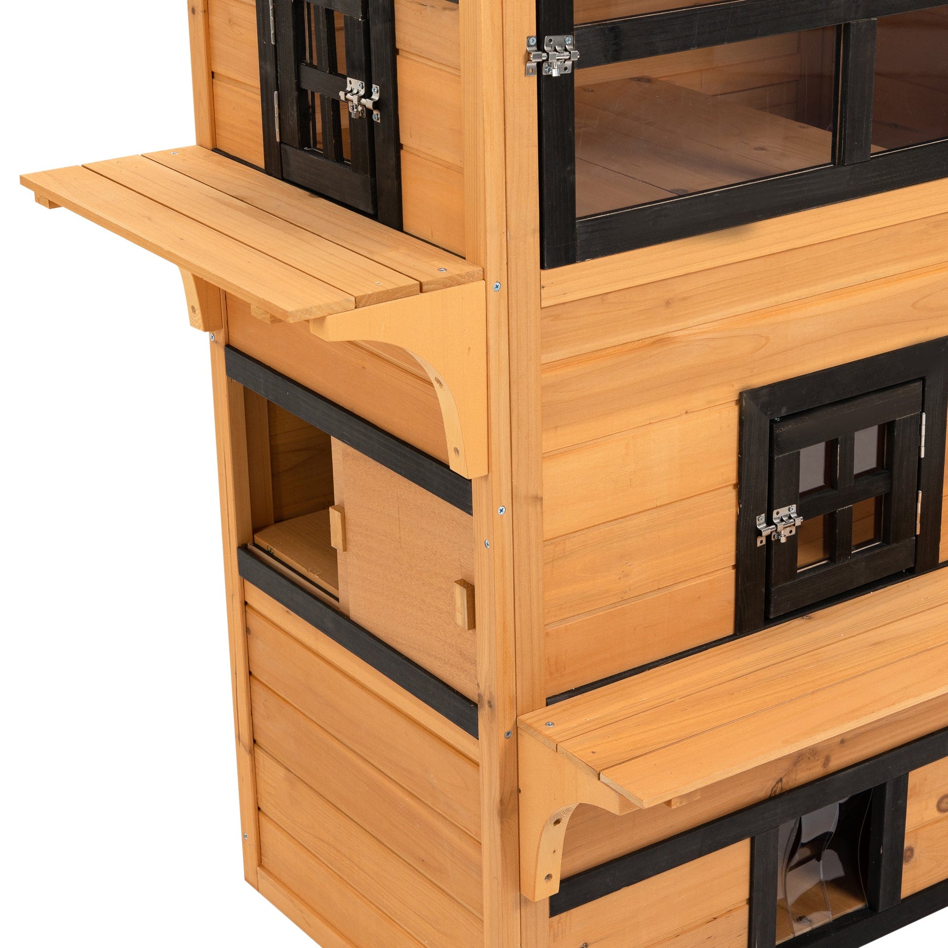 KFX-7836605 Cozy Outdoor Cat House with Jump Platforms and Multiple Entrances