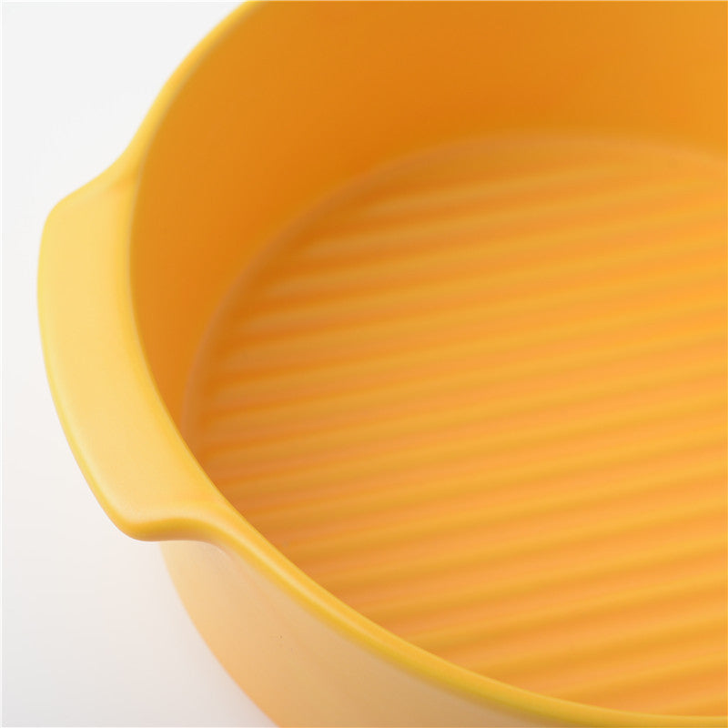 KFX-7838525 Ceramic Medium Dog Food Bowl with Anti-Scalding Double-Ear Design - Available in Green, Dark Blue, Avocado Green, and Yellow