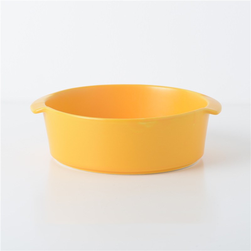 KFX-7838525 Ceramic Medium Dog Food Bowl with Anti-Scalding Double-Ear Design - Available in Green, Dark Blue, Avocado Green, and Yellow