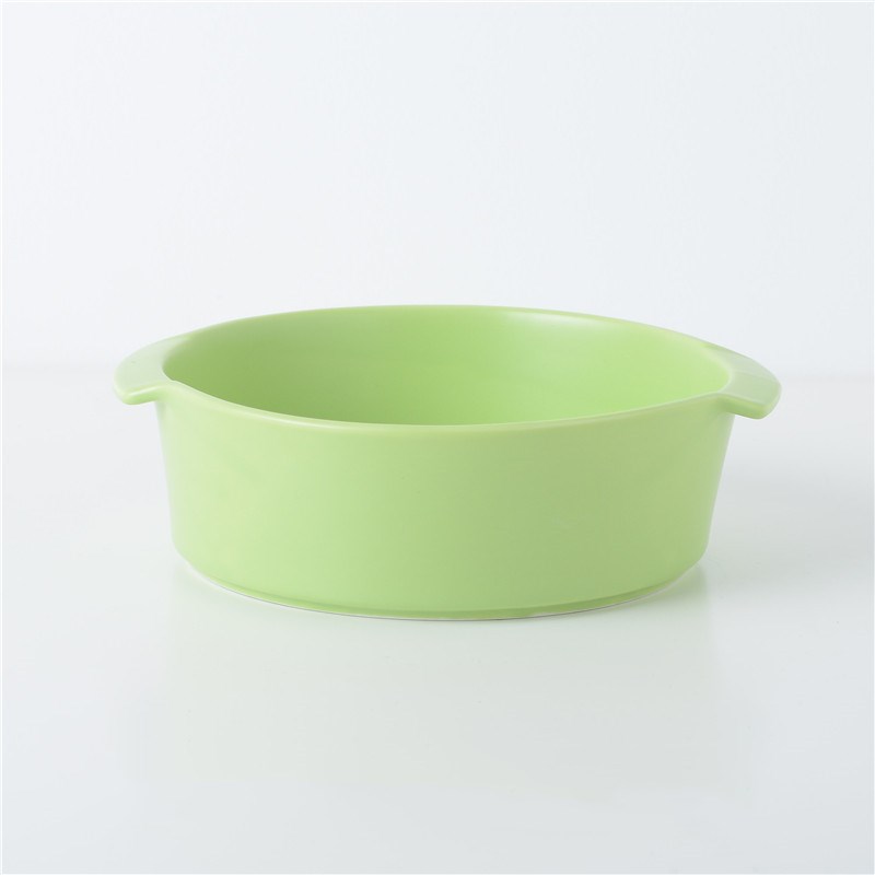 KFX-7838525 Ceramic Medium Dog Food Bowl with Anti-Scalding Double-Ear Design - Available in Green, Dark Blue, Avocado Green, and Yellow