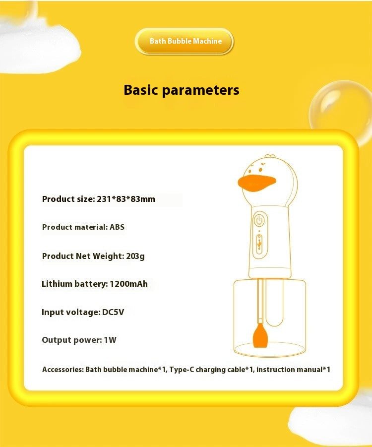 KFX-7840189 Small Yellow Duck Bath Bubble Machine with 400ml Capacity and Shower Gel