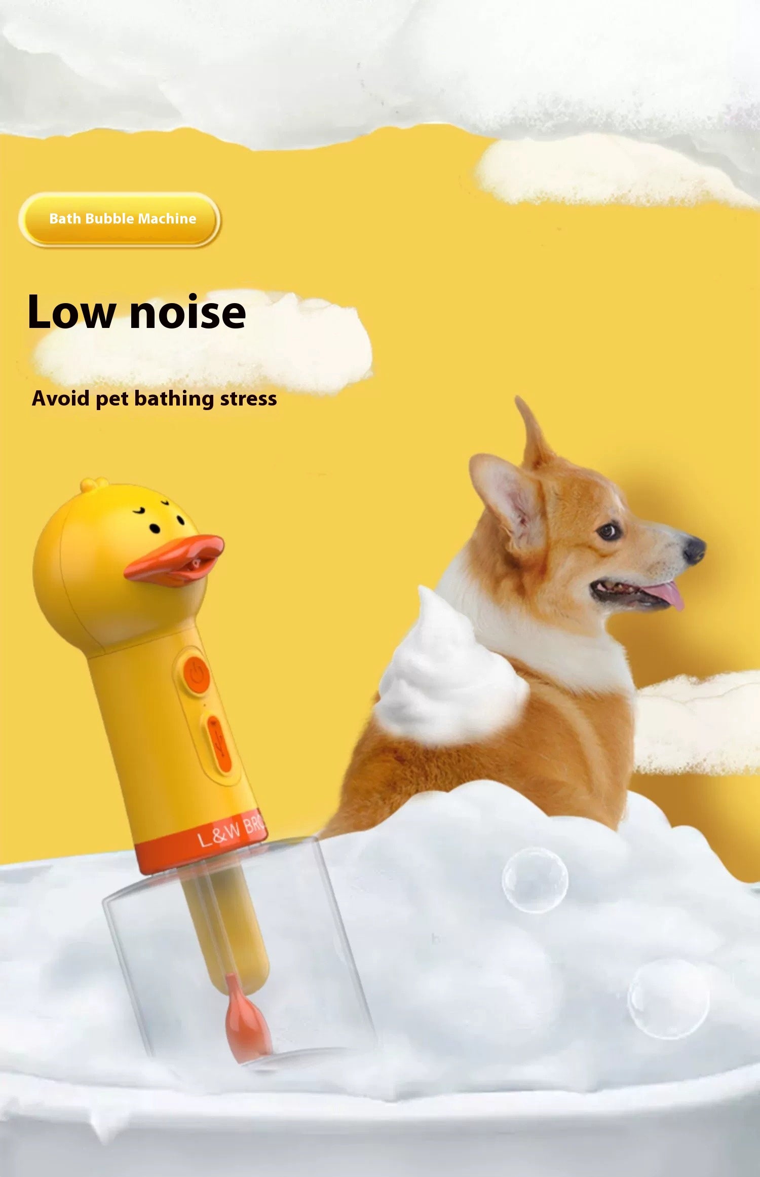 KFX-7840189 Small Yellow Duck Bath Bubble Machine with 400ml Capacity and Shower Gel