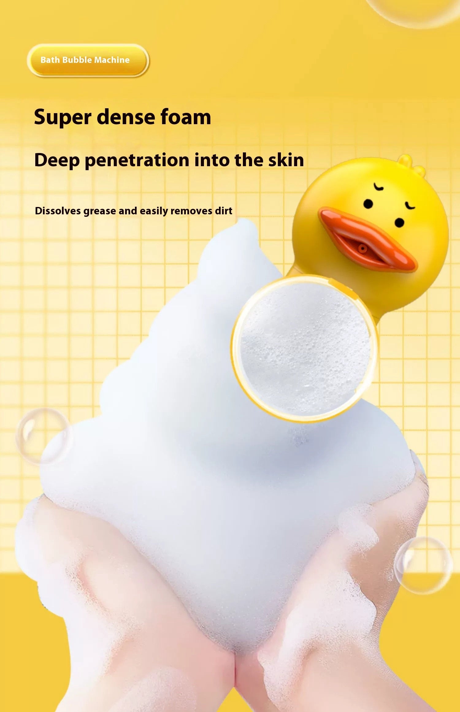 KFX-7840189 Small Yellow Duck Bath Bubble Machine with 400ml Capacity and Shower Gel