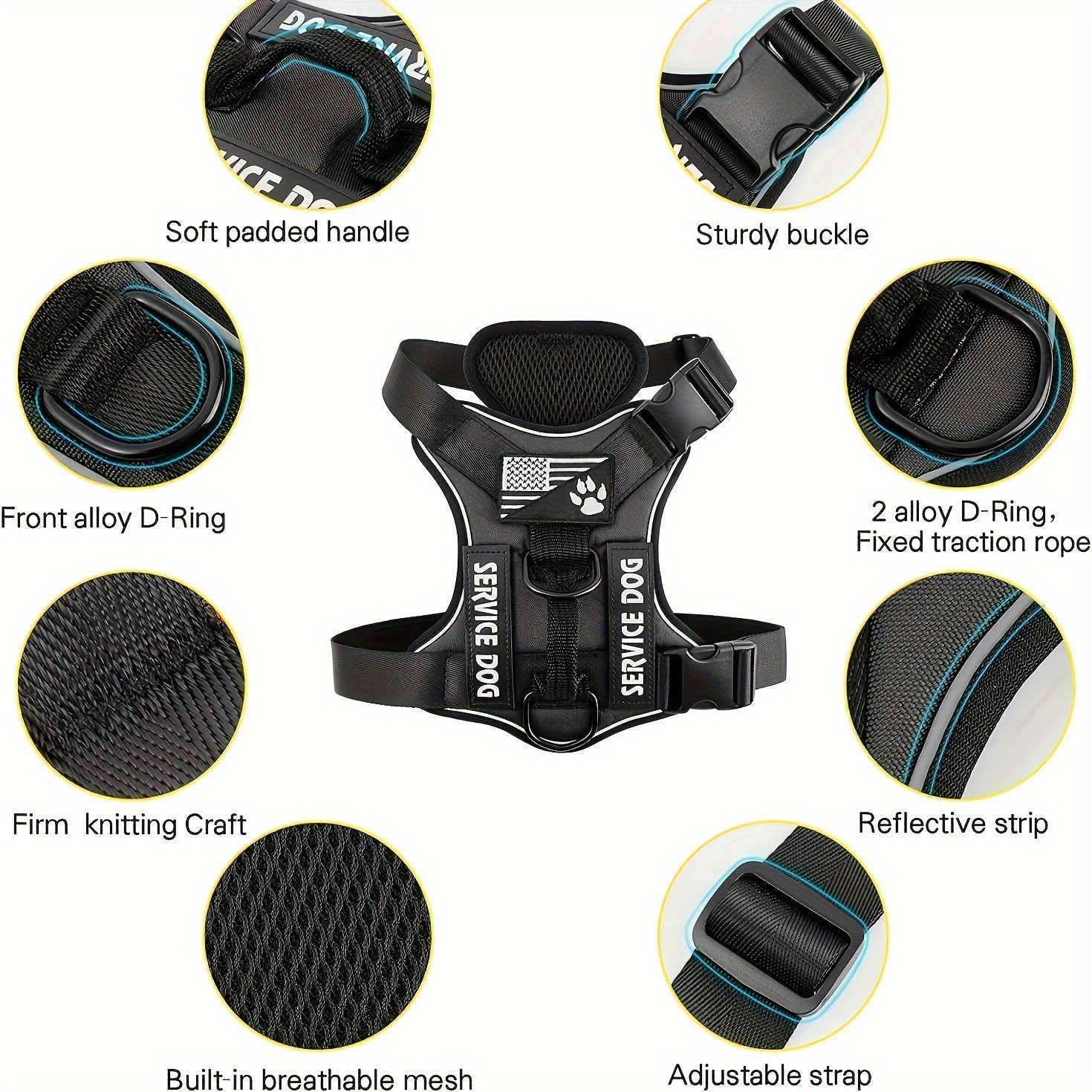 KFX-7841597 Large Dog Tactical Harness Vest with Reflective Nylon Leash - Multiple Colors Available